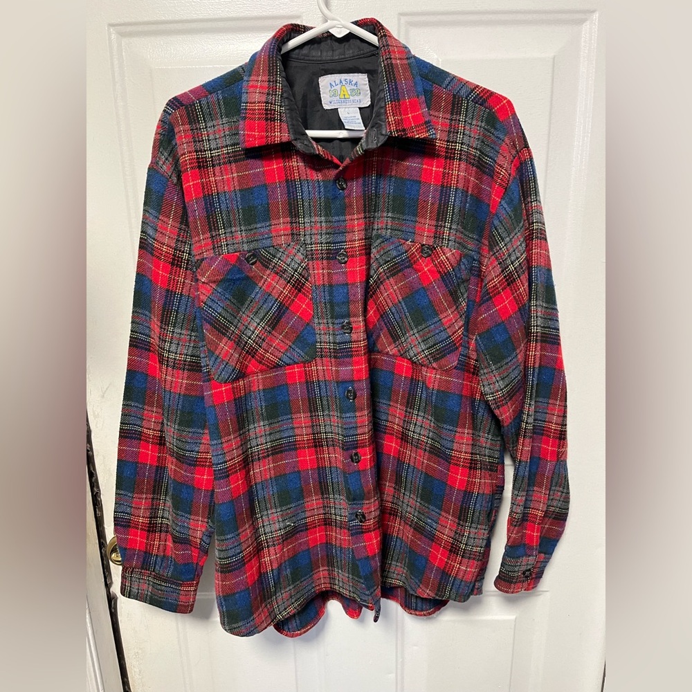 Alaska wilderness gear vintage quilted Red and Blue Plaid Flannel Shirt